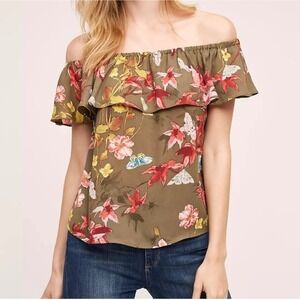 MAEVE ANTHROPOLOGIE Women's Vallita Off-The-Shoulder Blouse Green Size XS